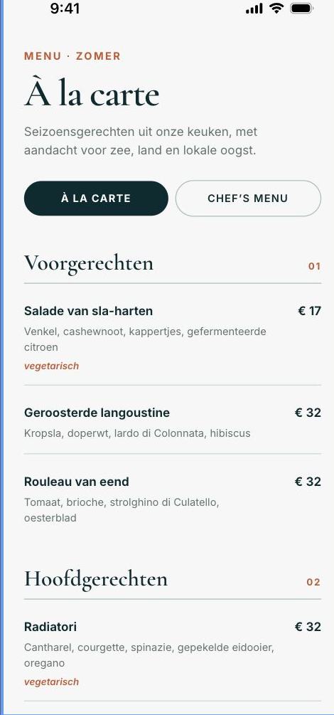 Mobiel-responsive menukaart